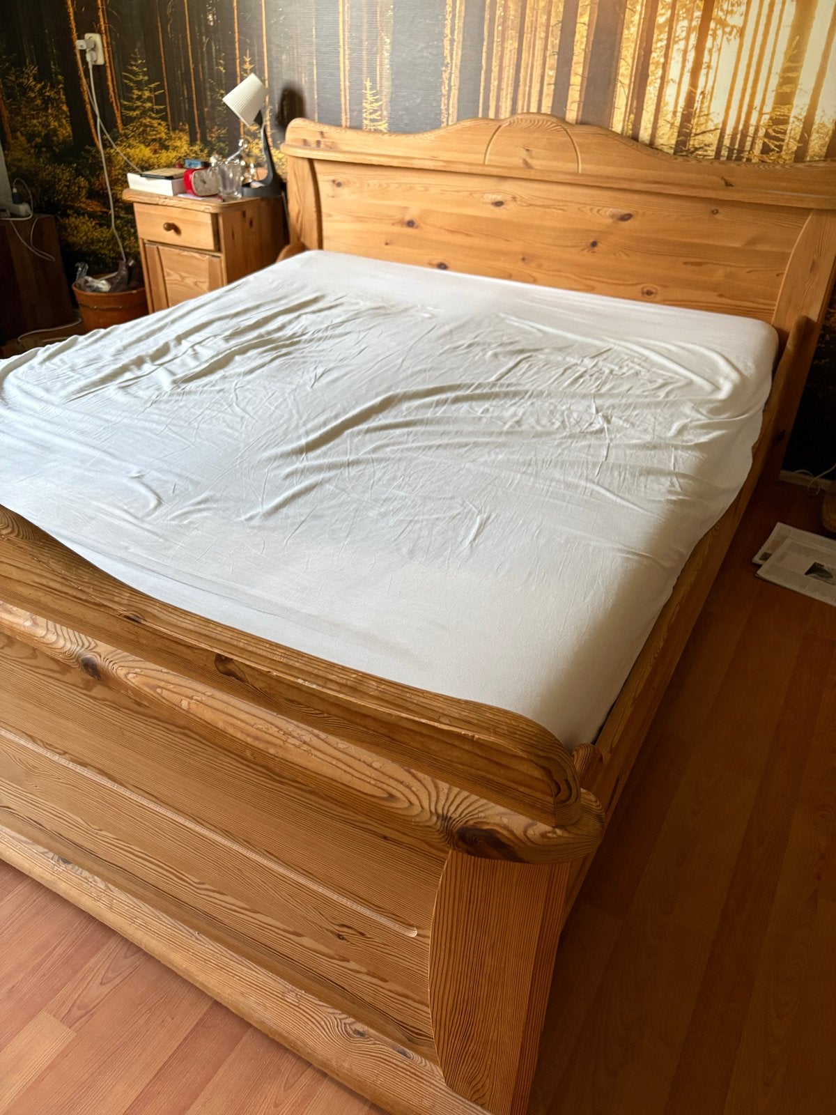Massief houten bed 160x200 met Auping spiraalbodems, Ophalen, Gebruikt, Tweepersoons, 200 cm