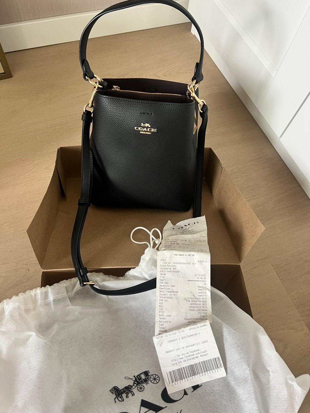 COACH Bucketbag zwart , kalfsleer, Ophalen of Verzenden, Zo goed als nieuw, Handtas