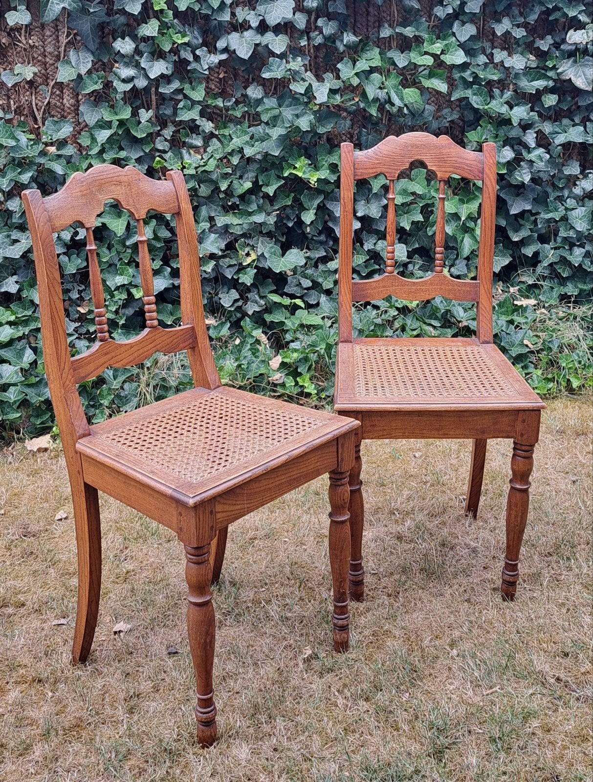Antieke set Biedermeier eetkamerstoel hout webbing, Ophalen