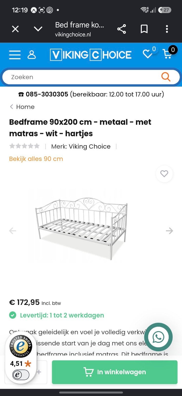 Wit metalen bed met hartjes, Ophalen, Gebruikt