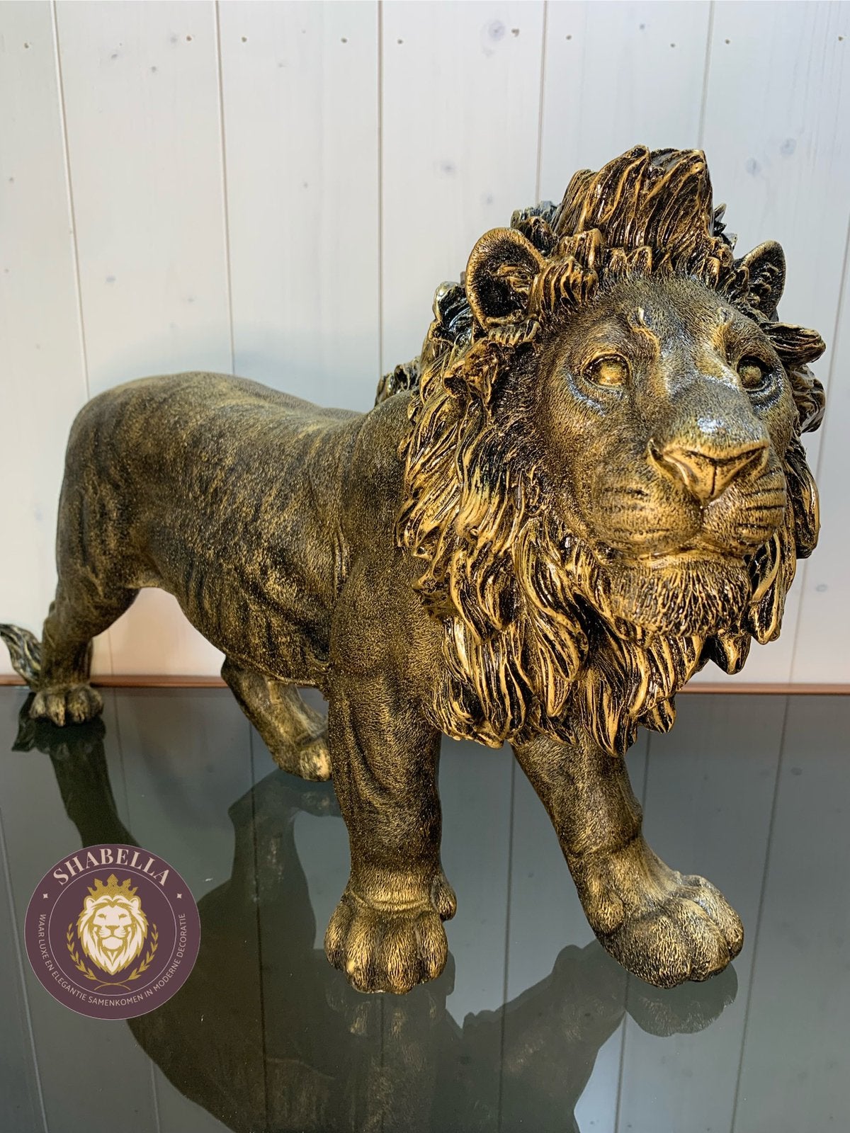 Leeuw lopend goud - decoratie - Shabella-deco, Overige stijlen, Shabella, Nieuw, Ophalen of Verzenden