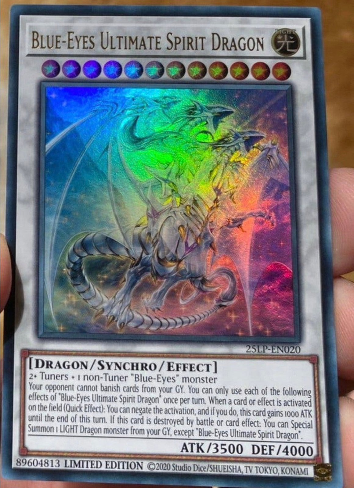 Yu-Gi-Oh! Blue-Eyes Ultimate Spirit Dragon LP25 World Promo, Hobby en Vrije tijd, Ophalen of Verzenden, Zo goed als nieuw, Losse kaart
