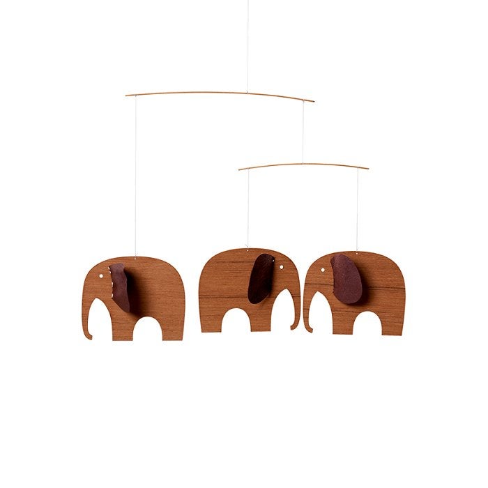 Flensted Mobile Olifanten hout met leer 32cm x 24cm, Huis en Inrichting, Hout, Nieuw, Ophalen of Verzenden, Scandinavisch