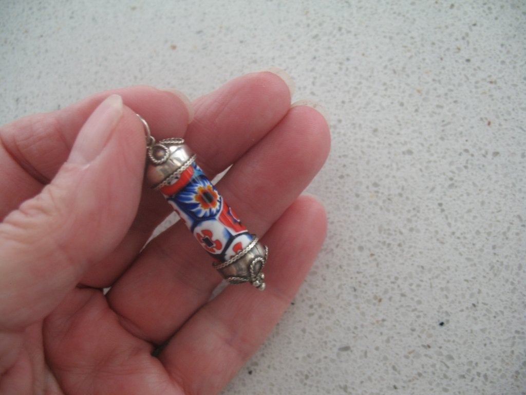 Millefleur Hanger met Zilveren Afwerking, Ophalen of Verzenden, Zilver, Hanger