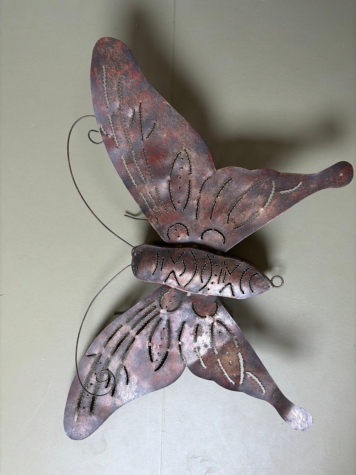 Metalen vlinder decoratie met vakje voor een kaarsje, Ophalen, Vintage, Gebruikt, Metaal