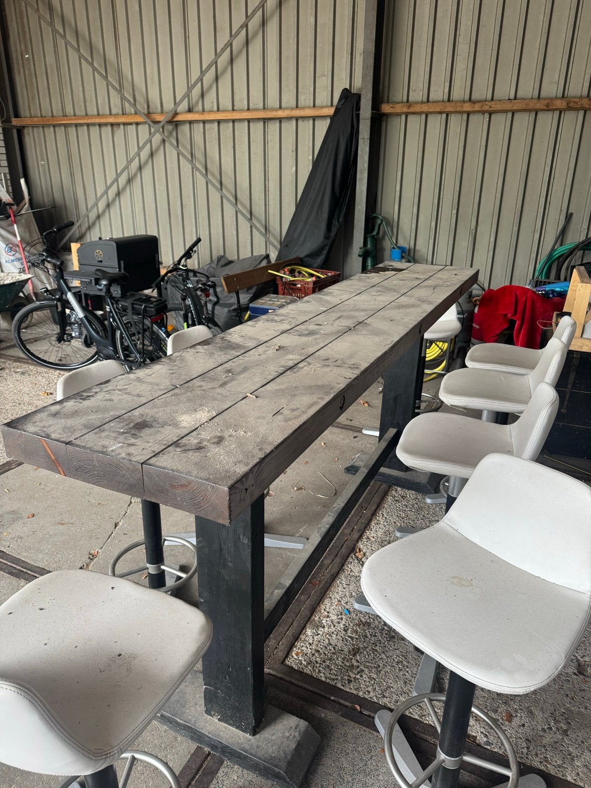 Set van bartafel met 8 barkrukken, Ophalen, Kunststof, Met voetsteun, 90 cm of meer