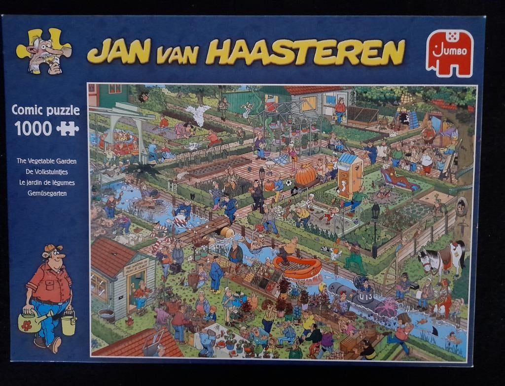 Puzzel Jan van Haasteren Volkstuintjes 1.000 stukjes, Hobby en Vrije tijd, Ophalen of Verzenden, 500 t/m 1500 stukjes, Zo goed als nieuw