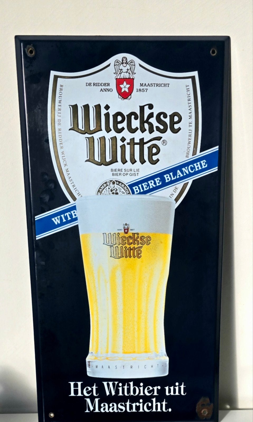 Emaille reclamebord Wieckse Witte Maastricht, Verzamelen, Merken en Reclamevoorwerpen, Ophalen of Verzenden, Gebruikt, Reclamebord
