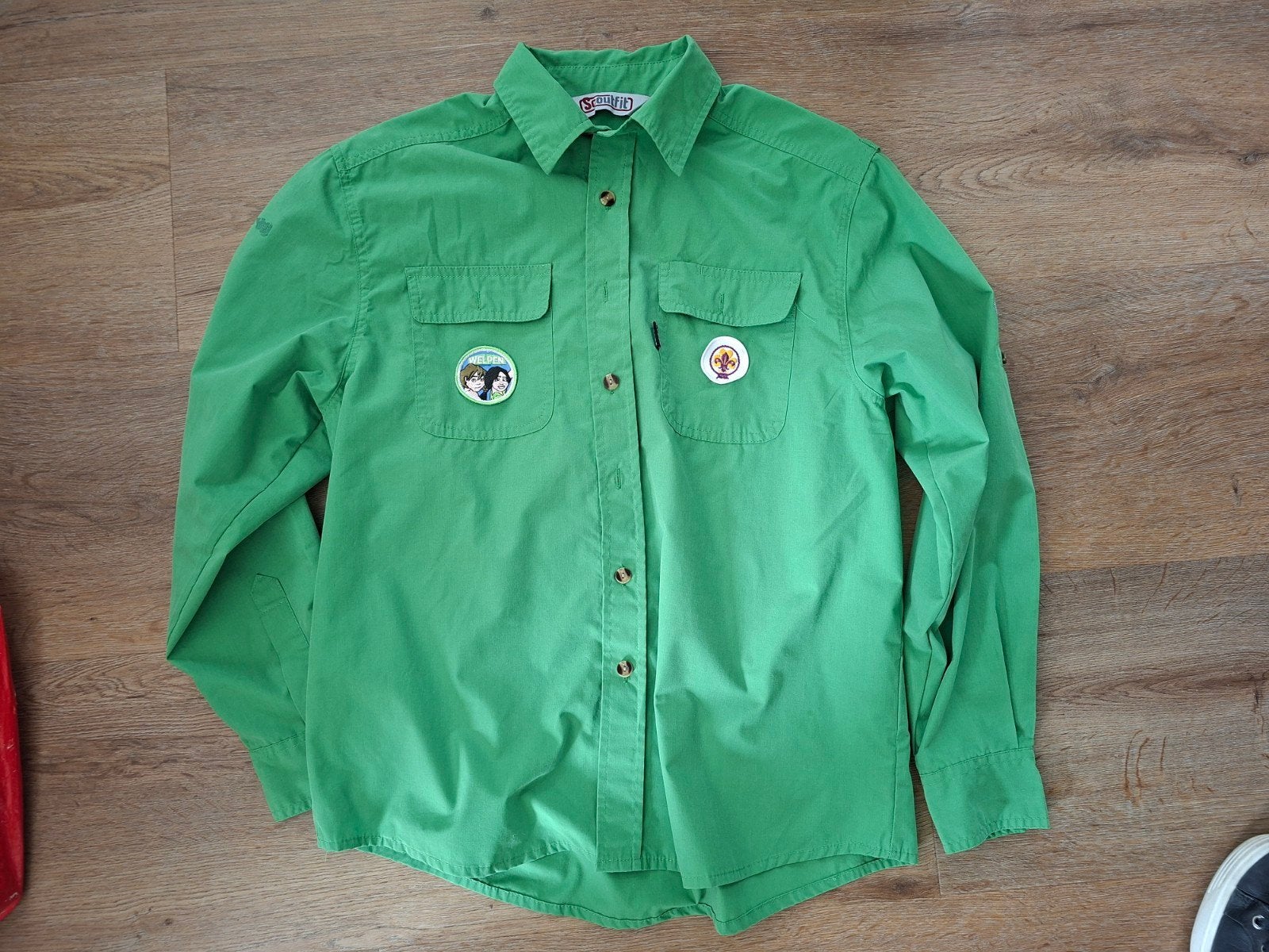 Scoutfit Scouting Blouse Maat 158 Groen met Badges, Ophalen of Verzenden, Gebruikt, Scoutfit, Jongen of Meisje