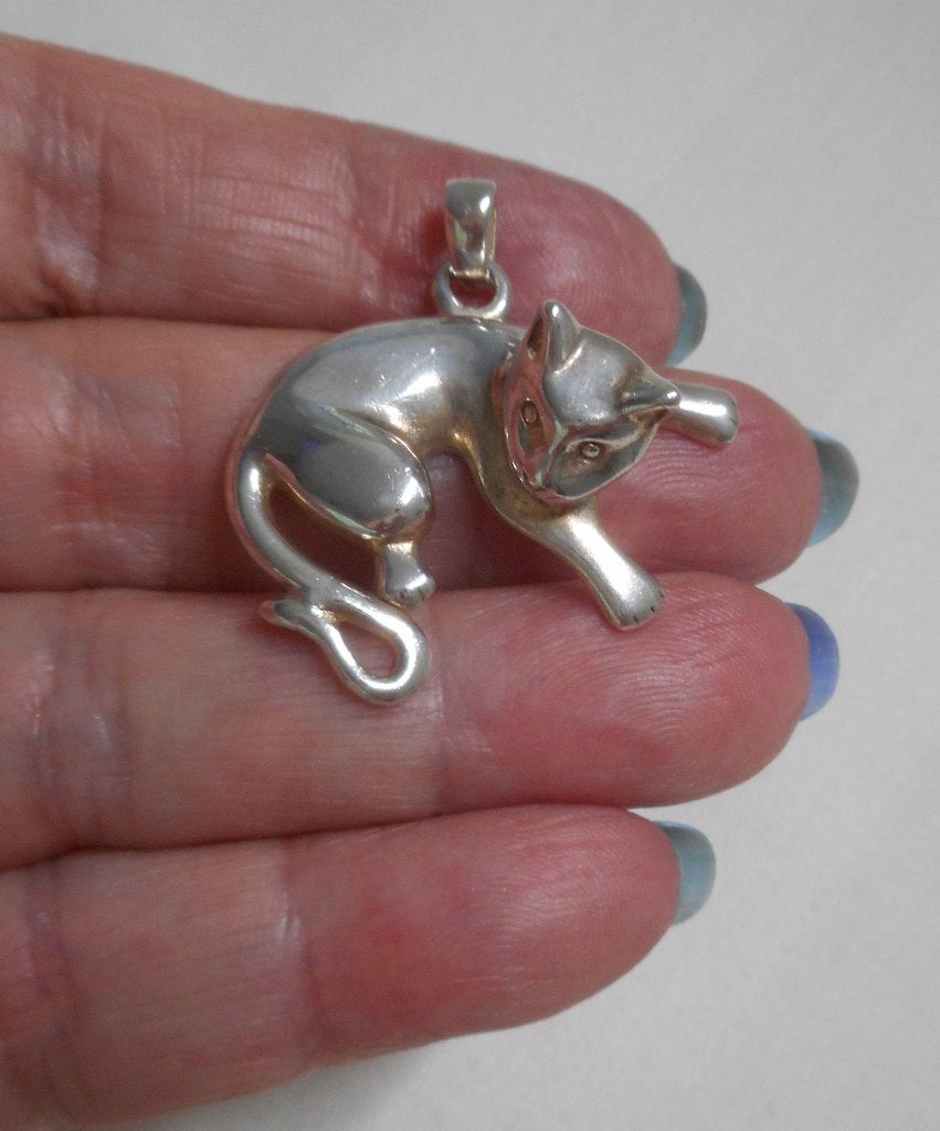 Prachtige zilveren hanger poes nr.1324, Verzenden, Zo goed als nieuw, Zilver, Dier