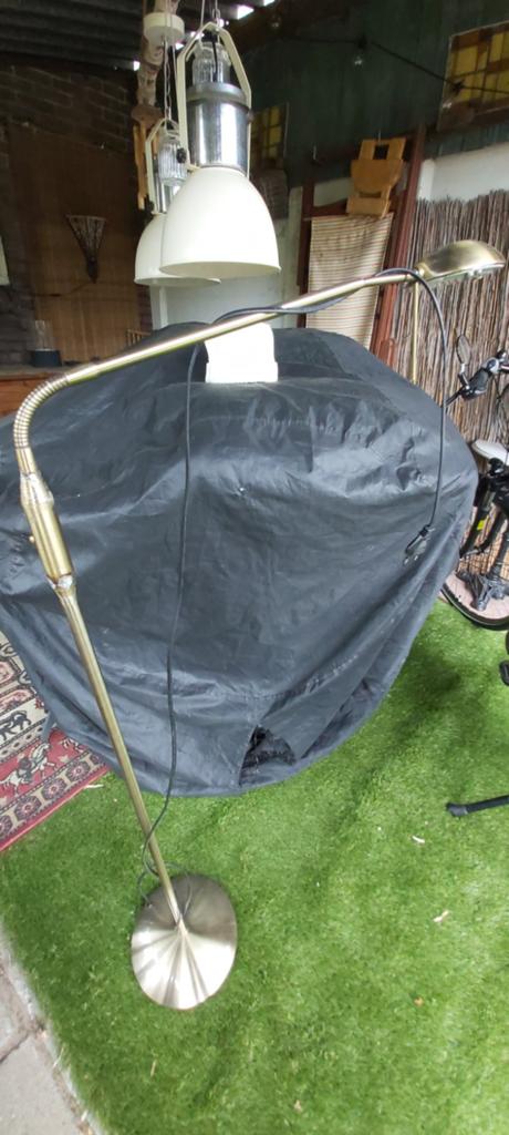 Flexibele messing vloerlamp - leeslamp, Ophalen, Gebruikt, 100 tot 150 cm, Metaal