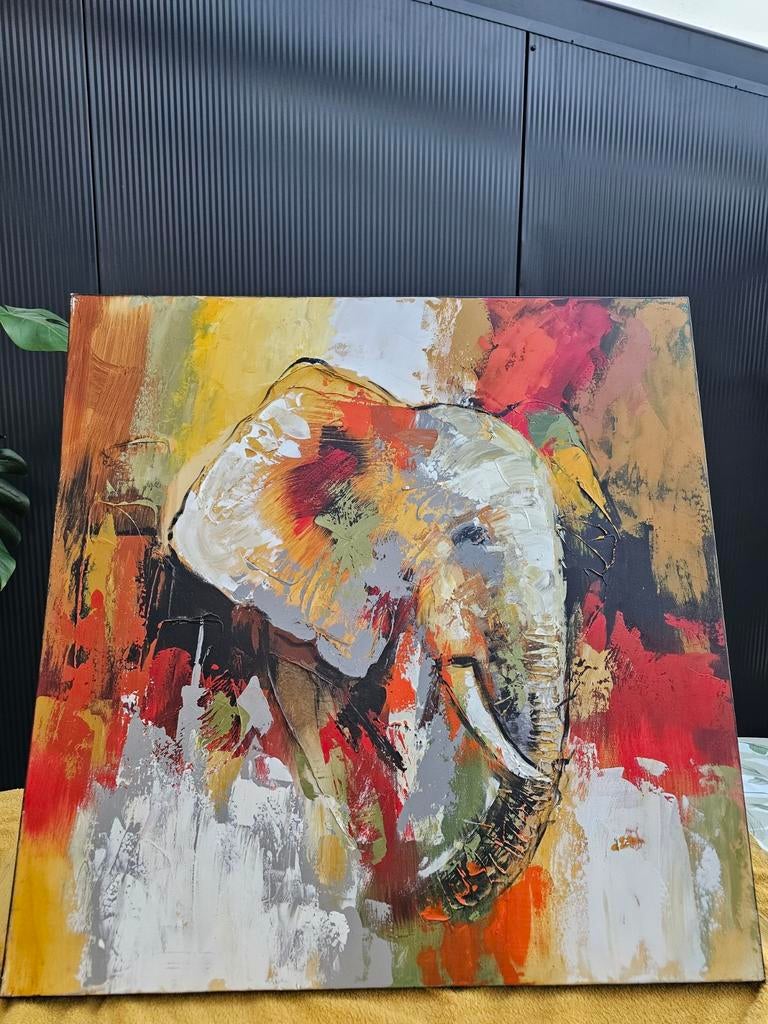 Schilderij Olifant Design Kleurrijk Abstract Canvas, Ophalen of Verzenden