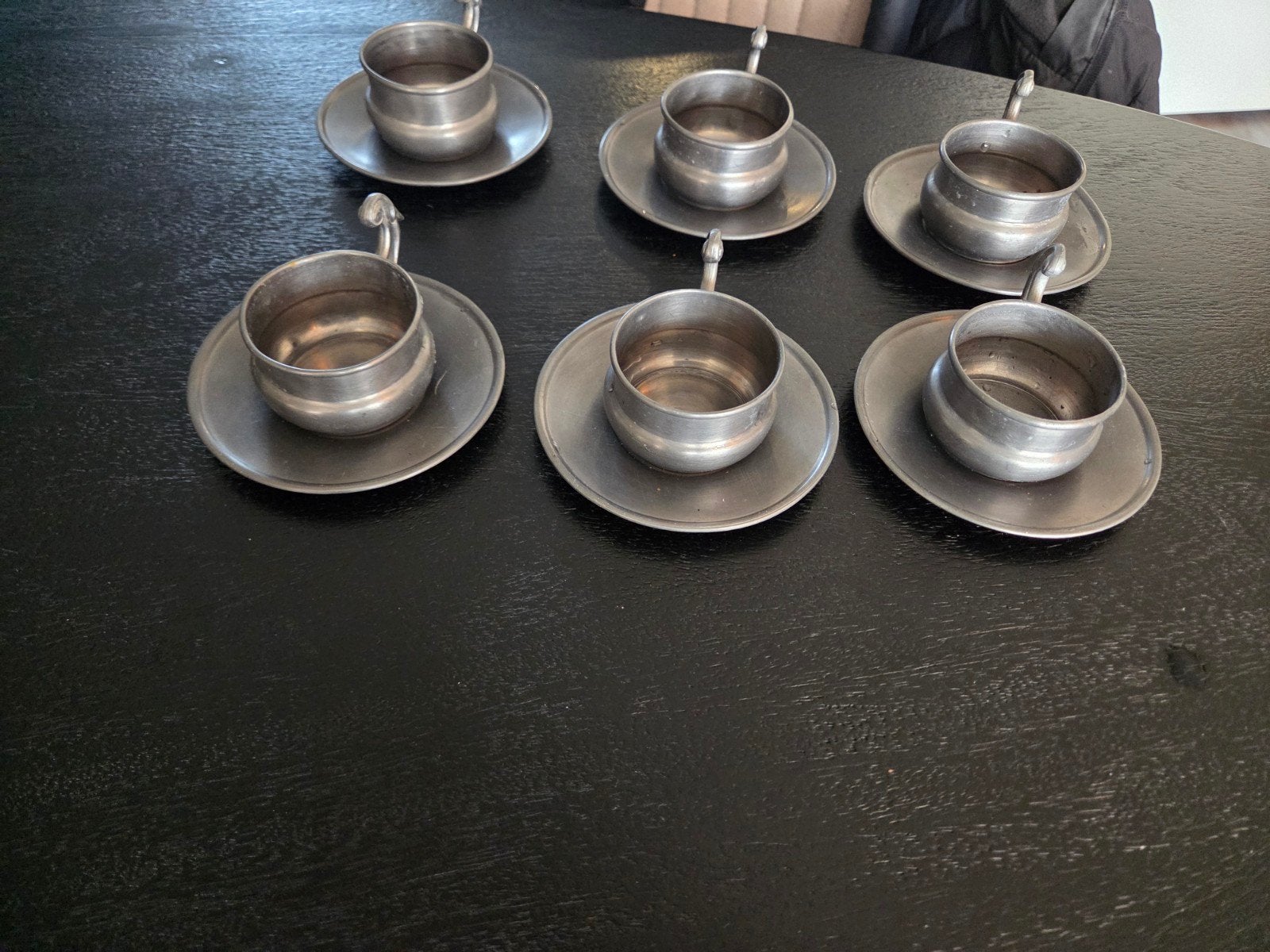 Vintage Tinnen Espressokopjes met Schotels - Set van 6, Antiek en Kunst, Ophalen of Verzenden