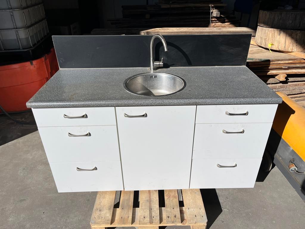 Compacte spoelbak met onderkast - 151x63x78 cm, Ophalen, Gebruikt, Wit, Overige typen