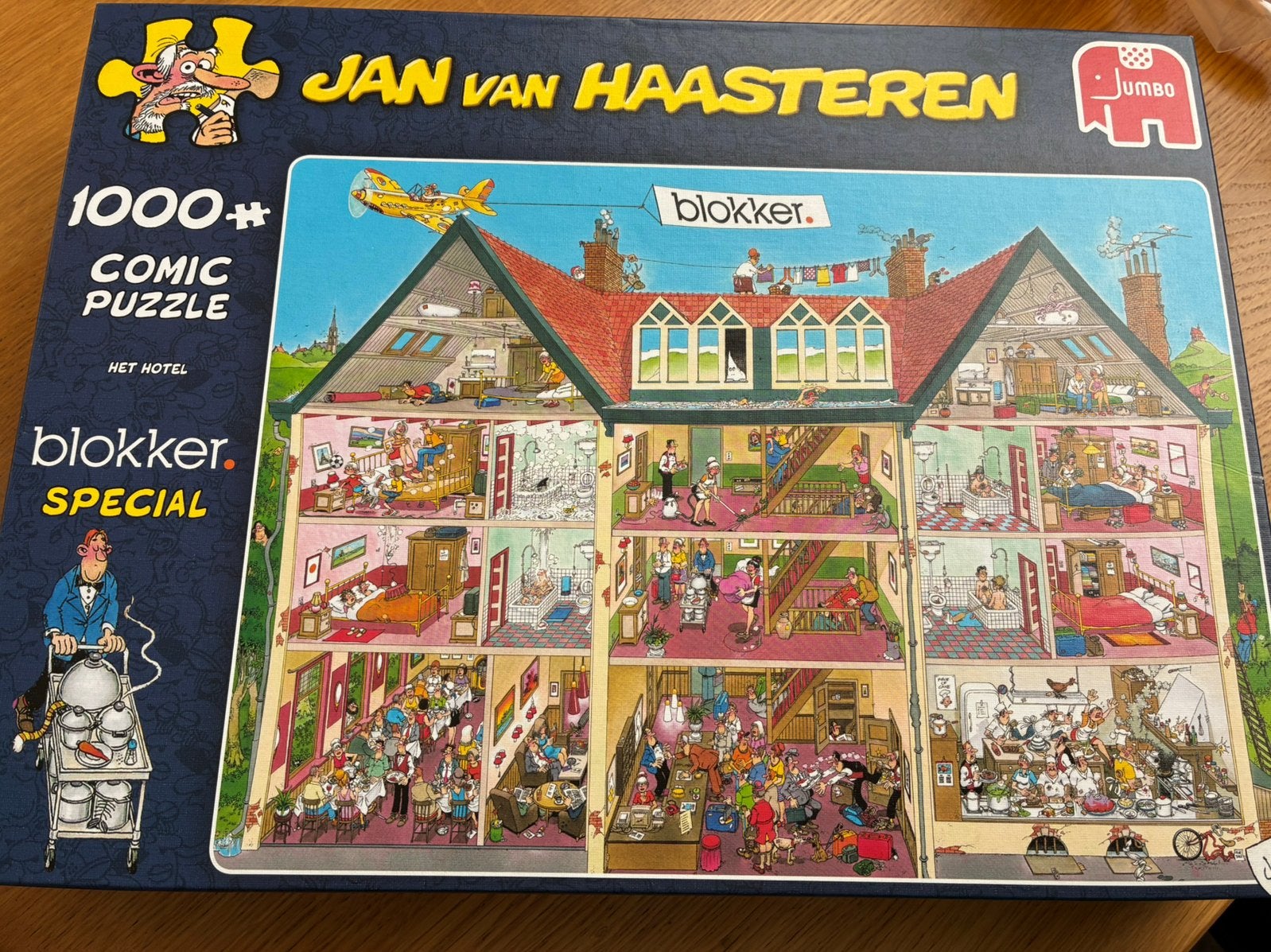 Jan van Haasteren puzzel 1000 st Het Hotel Blokker special, Ophalen of Verzenden, 500 t/m 1500 stukjes, Zo goed als nieuw, Legpuzzel
