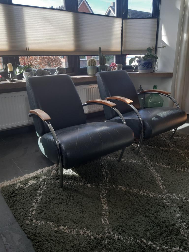 Gelderland fauteuil 5470 Jan de Bouvrie (2 x), Ophalen, Gebruikt, 50 tot 75 cm, Leer