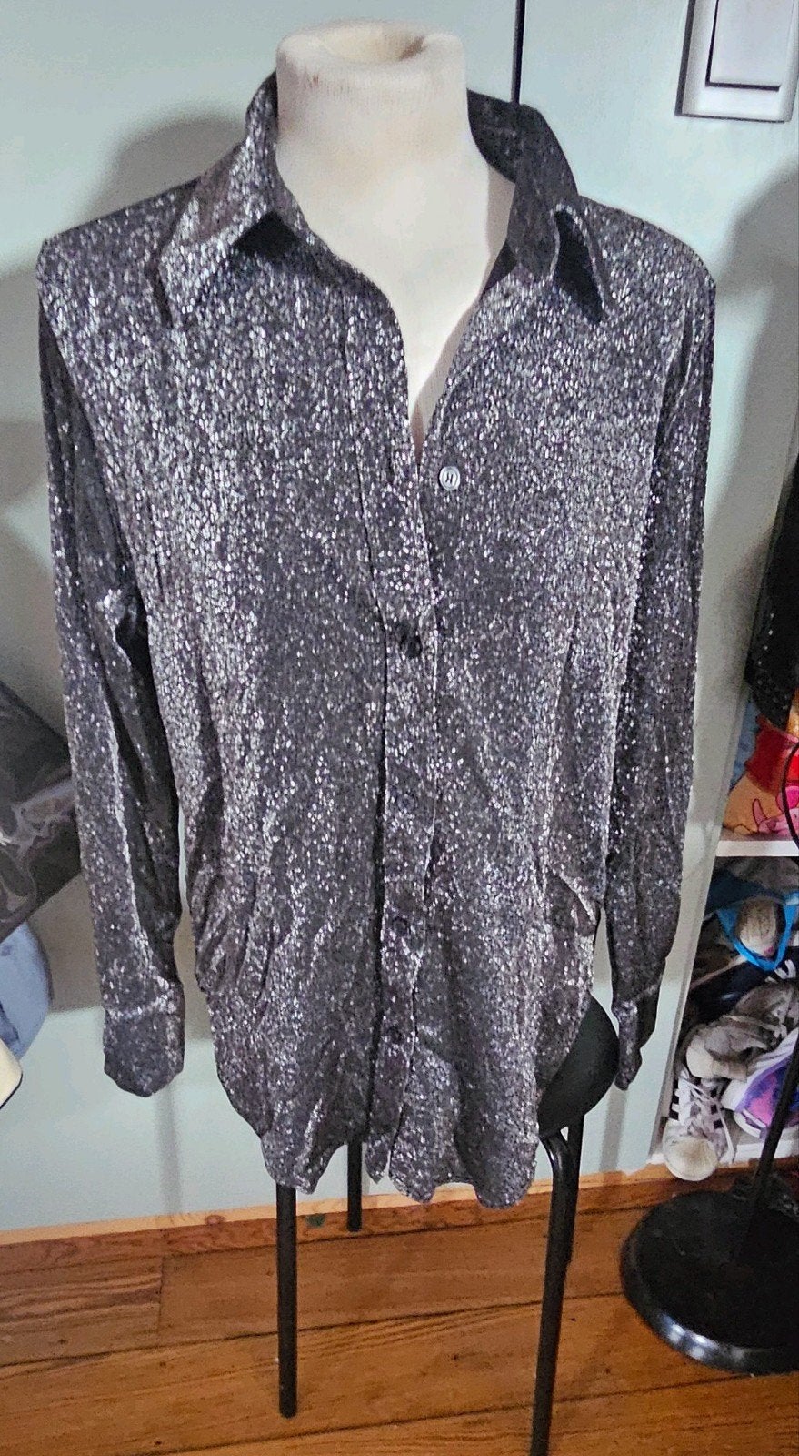 Grijs glitter blouse, Ophalen of Verzenden, Zo goed als nieuw, Maat 38/40 (M), Grijs