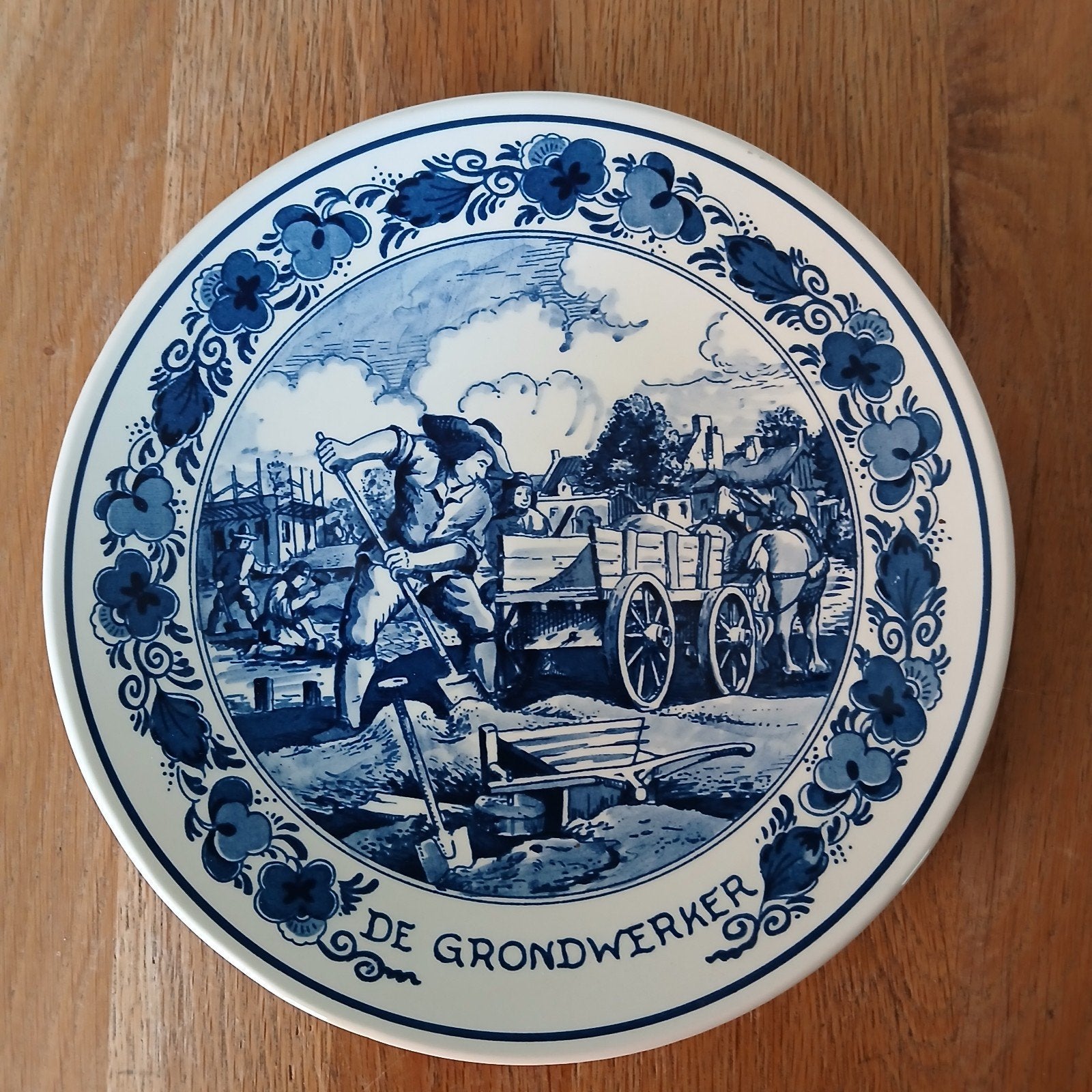 Delfts Blauw wandbord 'De Grondwerker' Royal Goedewaagen, Ophalen of Verzenden