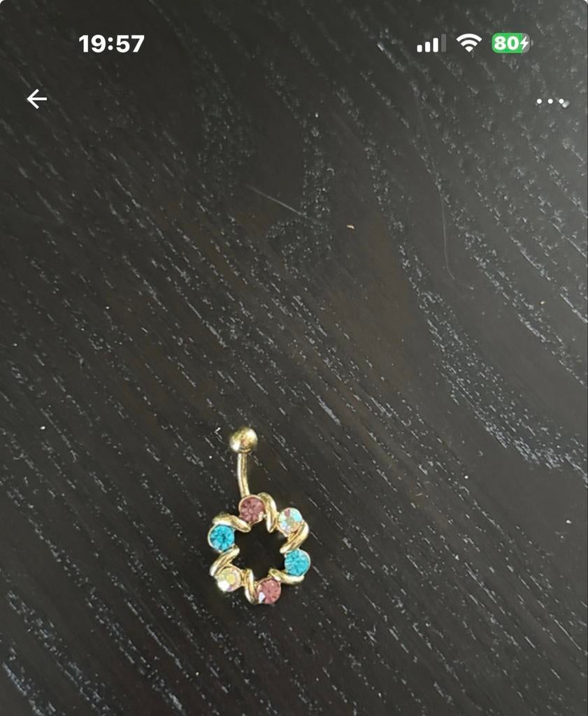 Navelpiercing met kleurrijke strass steentjes, Ophalen of Verzenden, Zo goed als nieuw, Met strass, Overige materialen