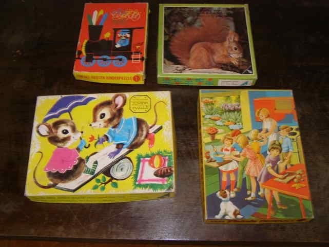 Vier houten kinder puzzeltjes, Ophalen of Verzenden, Minder dan 10 stukjes, Zo goed als nieuw, 6 maanden tot 2 jaar