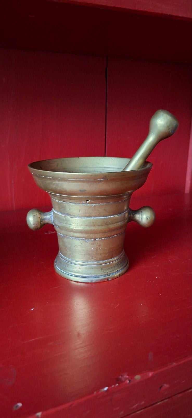 Antieke massief messing apothekersvijzel met stamper Maat 4, Antiek en Kunst, Ophalen of Verzenden
