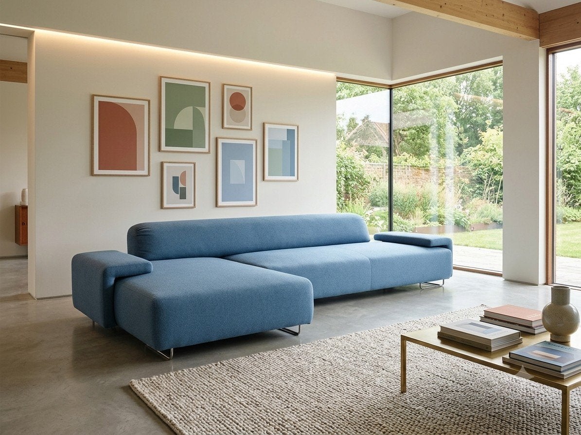 Moroso Lowland | Hoekbank | Opnieuw bekleed | Blauw wol, Modern design refurbished Italiaans design, Moroso, Info@andriesign.nl