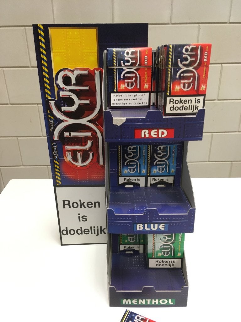 reclame display Elixyr Red Blue Menthol, Ophalen of Verzenden, Zo goed als nieuw, Reclamebord
