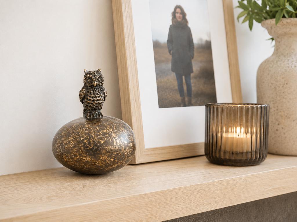 URN met UIL / brons / as urn / URN, Nieuw, Info@huisentuindecoratiemarie.nl, Huis en tuin decoratie marie, Peize