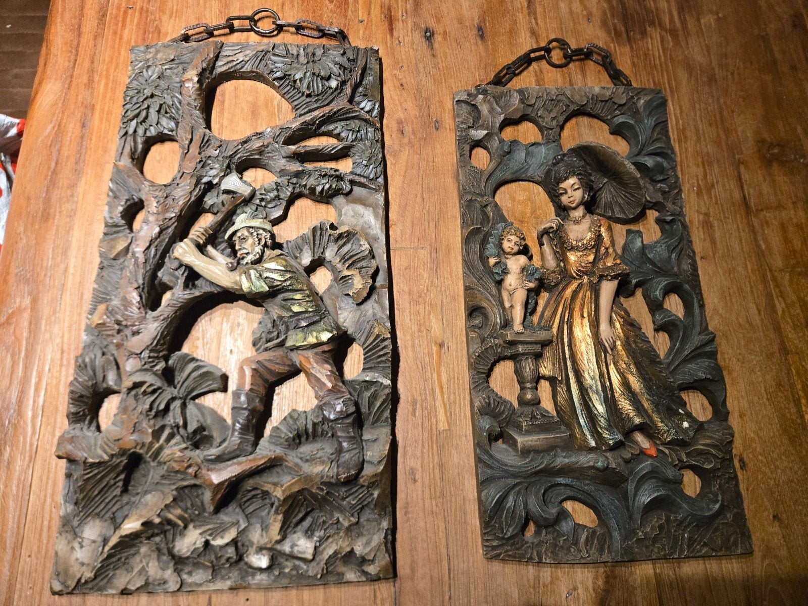 2 Supermooie, Zware Wandpanelen, Huis en Inrichting, Wandsculptuur, 55 cm, Zo goed als nieuw, Bruin