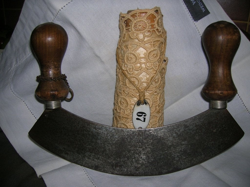 oud wiegemes kruiden hakmes gebuikt, Ophalen of Verzenden