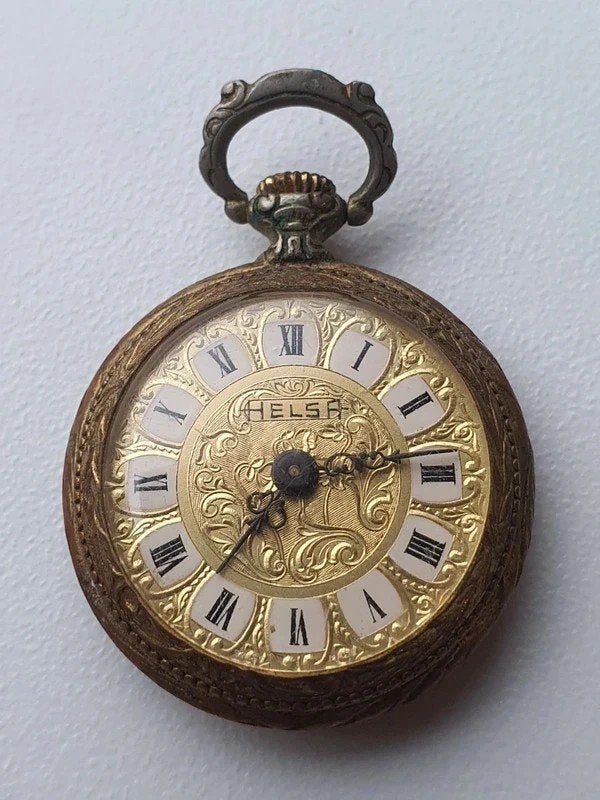 Vintage Helsa Zakhorloge Kettinghorloge Bloemen Gravure, Ophalen of Verzenden, Staal, Overige merken