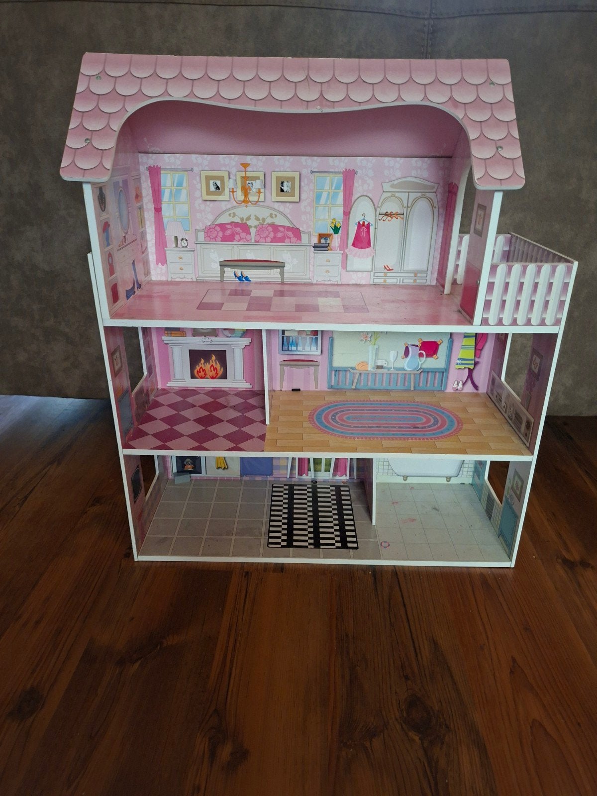 Groot Roze Houten Poppenhuis, Kinderen en Baby's, Ophalen, Gebruikt, Poppenhuis