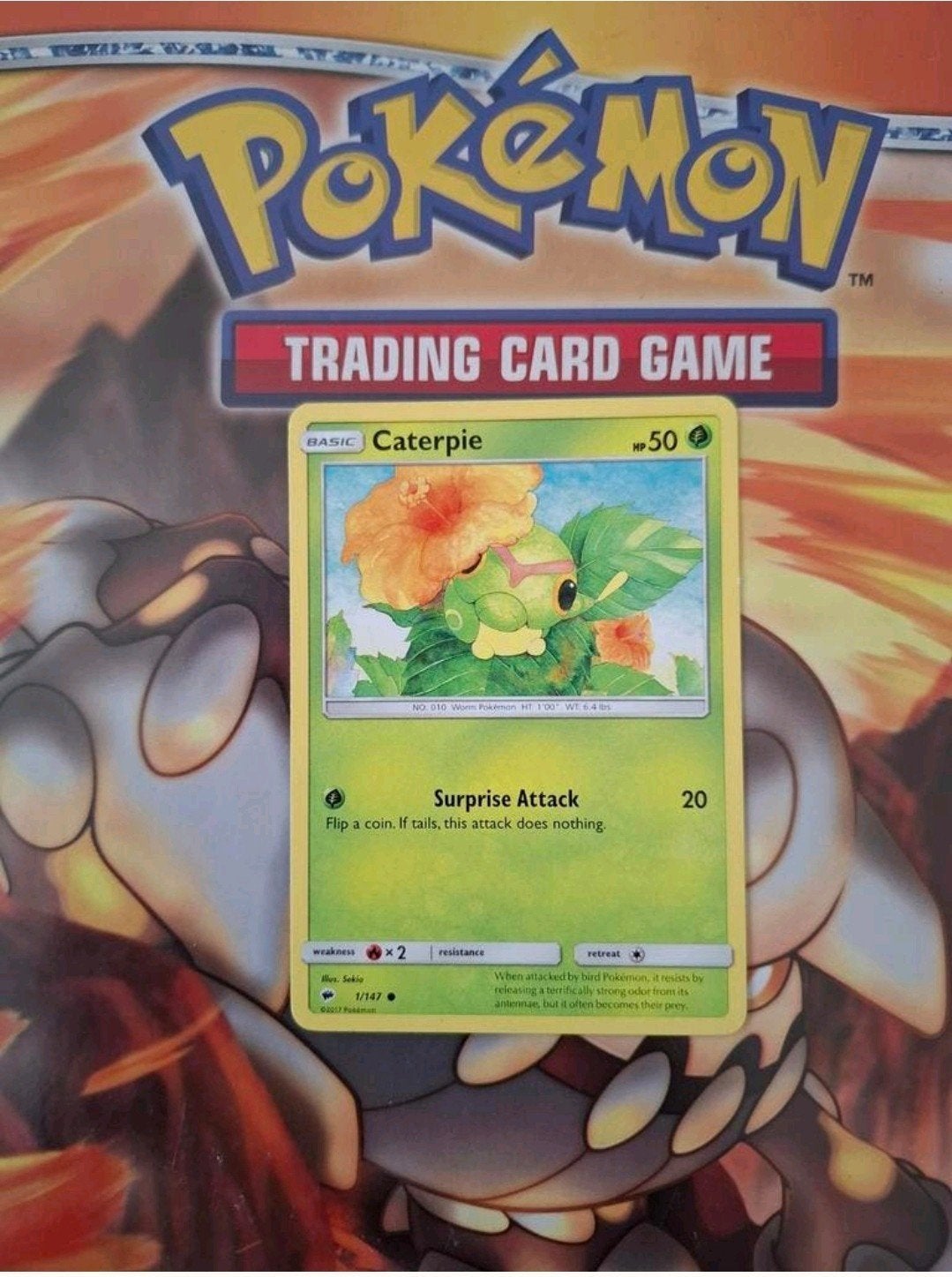Caterpie 1/147 Sun&moon Burning Shadows pokemon kaart, Ophalen of Verzenden, Zo goed als nieuw, Losse kaart