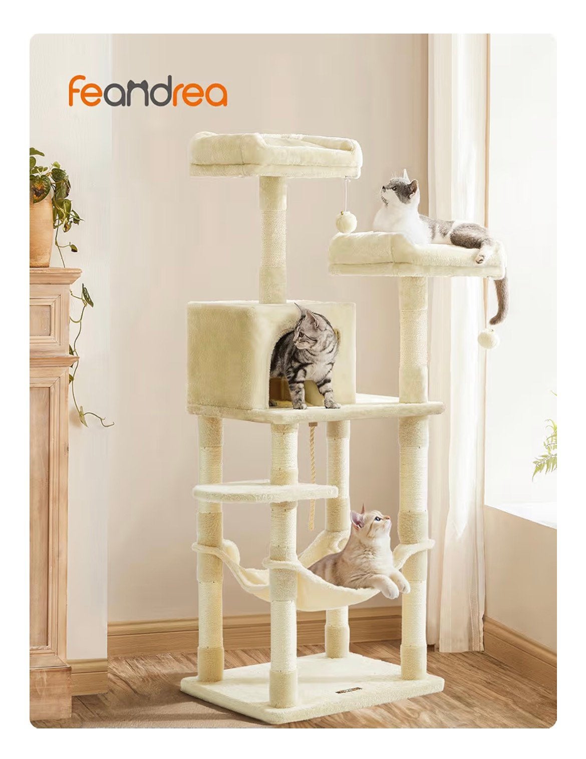Nieuwe FEANDREA krabpaal 142 cm – grote kattenboom – beige, Dieren en Toebehoren, Ophalen of Verzenden, Nieuw, Krabpaal