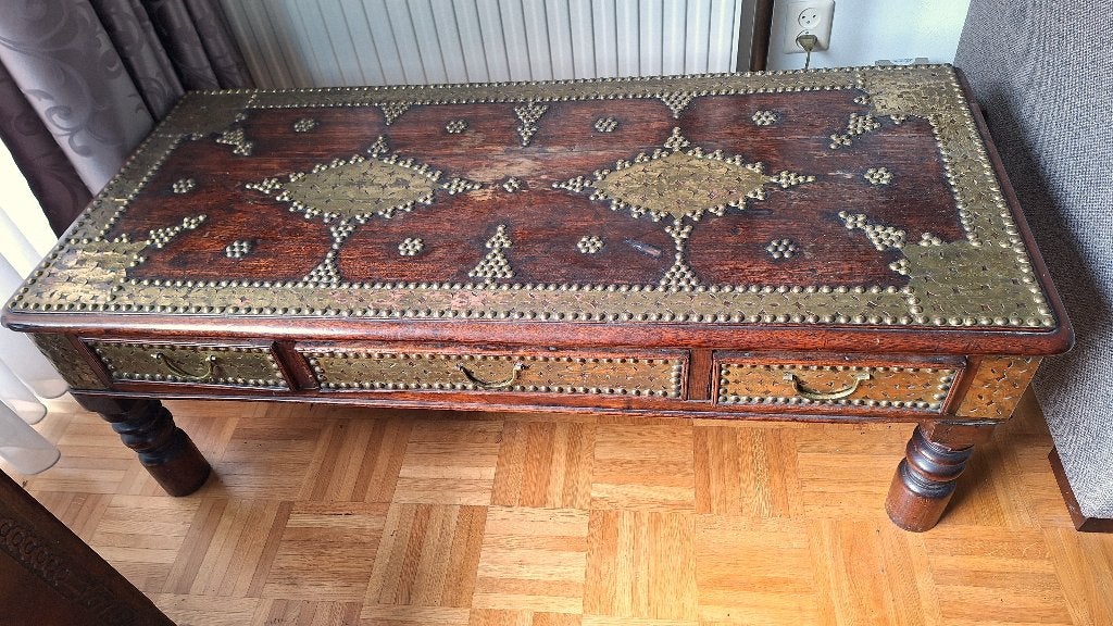 SALONTAFEL - ARABISCH MET KOPERBESLAG, Ophalen, Gebruikt, 100 tot 150 cm, Overige materialen