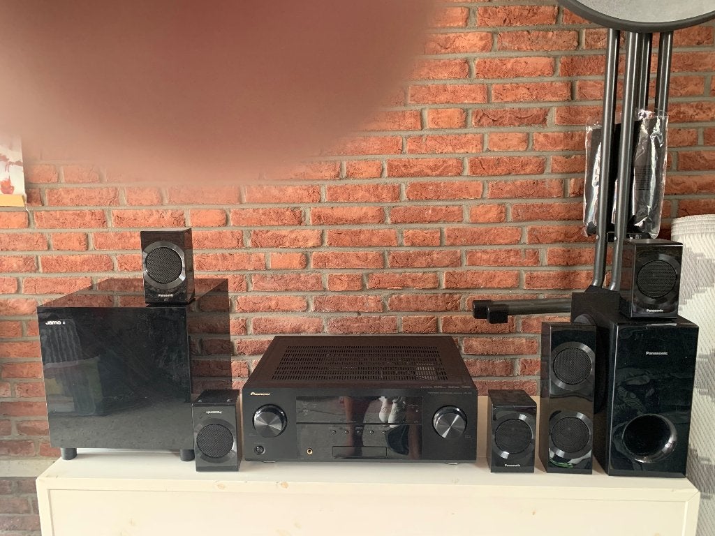 Receiver pioneer vsx 921 compleet met subwoofer en speakers, Ophalen, Zo goed als nieuw, Pioneer, 120 watt of meer