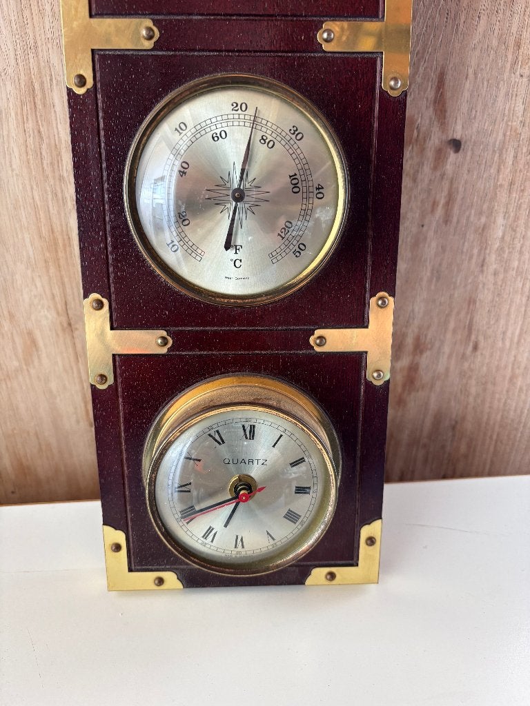 Houten Weerstation Klok Barometer Hygrometer West-Germany, Audio, Tv en Foto, Weerstations en Barometers, Ophalen of Verzenden