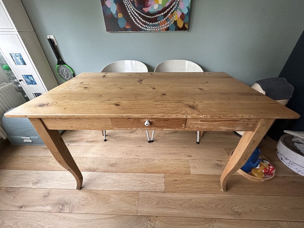 Brocante eettafel met lade, opknapper, Huis en Inrichting, Ophalen, Gebruikt, 50 tot 100 cm, 50 tot 100 cm