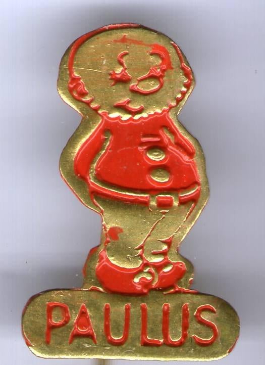 Paulus de Boskabouter rood op koper speldje ( S_105 ), Verzenden, Nieuw, Figuurtje, Speldje of Pin