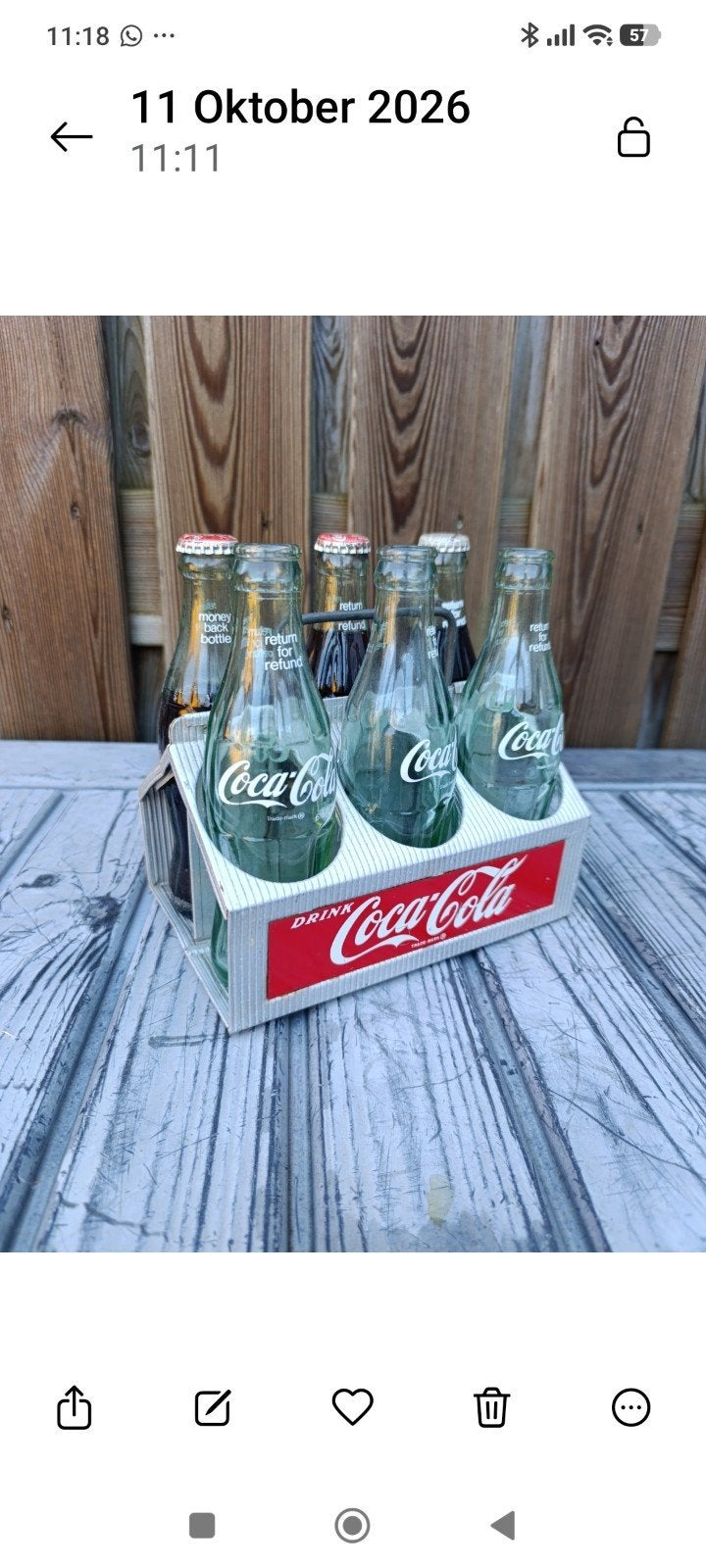 Vintage Coca-Cola jaren 60 six-pack carrier met flessen, Ophalen of Verzenden, Gebruikt