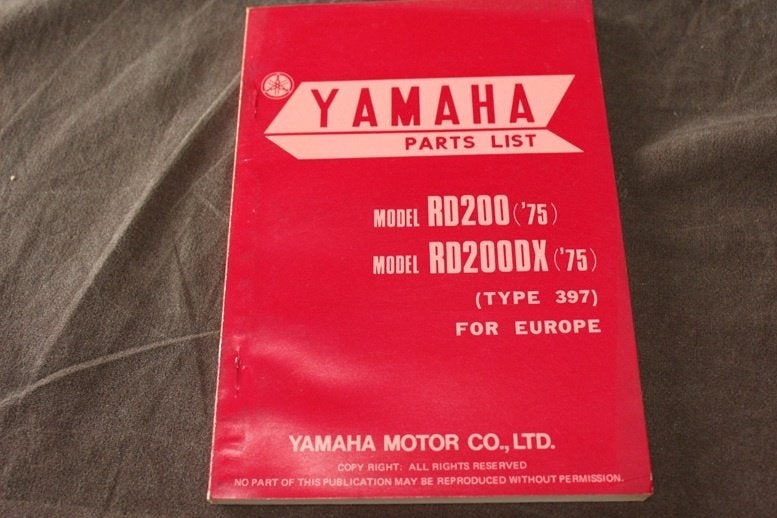 Yamaha RD200 DX 1975 motorcycle parts list RD 200 typ 397, Ophalen of Verzenden, Yamaha