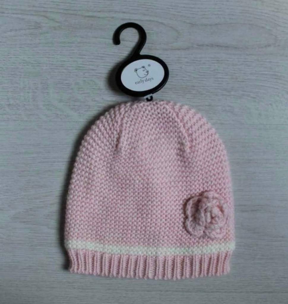 Roze muts met gehaakte bloem - Maat: 6 - 12 maanden, Kinderen en Baby's, Meisje, Nieuw, Ophalen of Verzenden, Maat 68