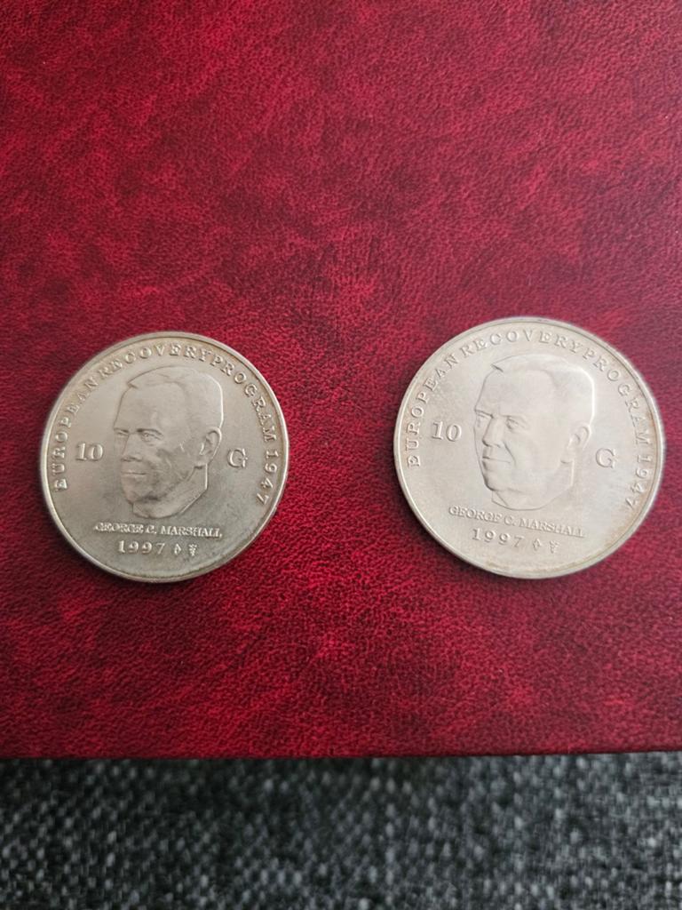 Set van 2 George C. Marshall herdenkingsmunten 1997, Ophalen of Verzenden, Koningin Beatrix, Overige waardes, Setje