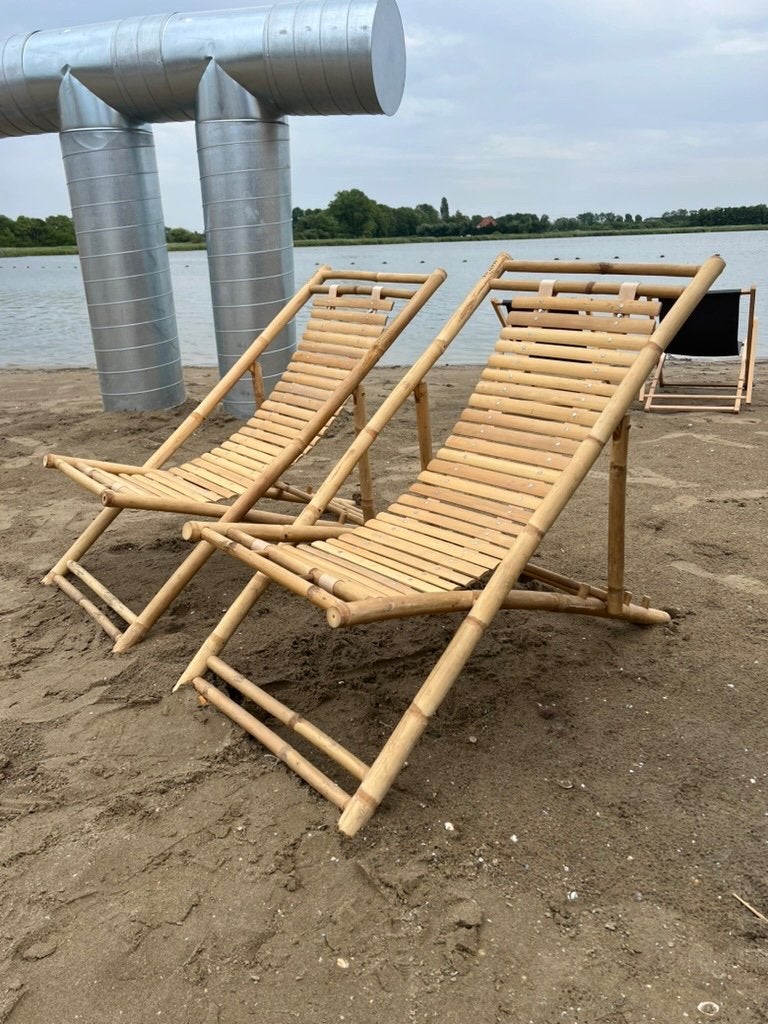 Prachtige Bamboe Strandstoelen / Ligstoelen (2 stuks), Tuin en Terras, Tuinstoelen, Ophalen, Zo goed als nieuw, Overige materialen
