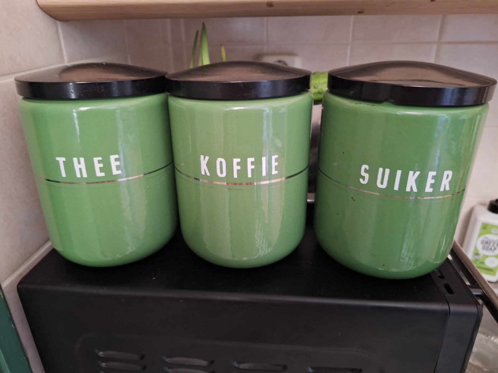 vintage blikken koffie suiker thee in zeer goede staat, Ophalen