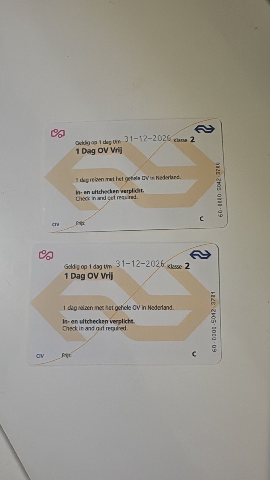 Nieuw, Tickets en Kaartjes, Trein, Algemeen kaartje, Twee personen, Nederland