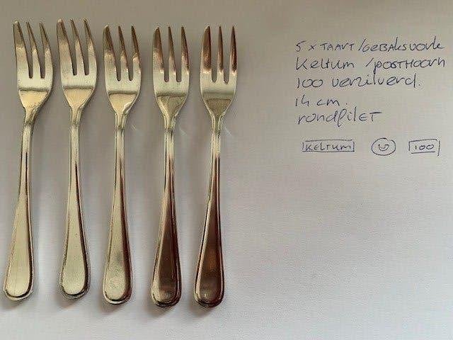 Gebaksvorkjes 5x Keltum posthoorn 100 verzilverd, Ophalen of Verzenden