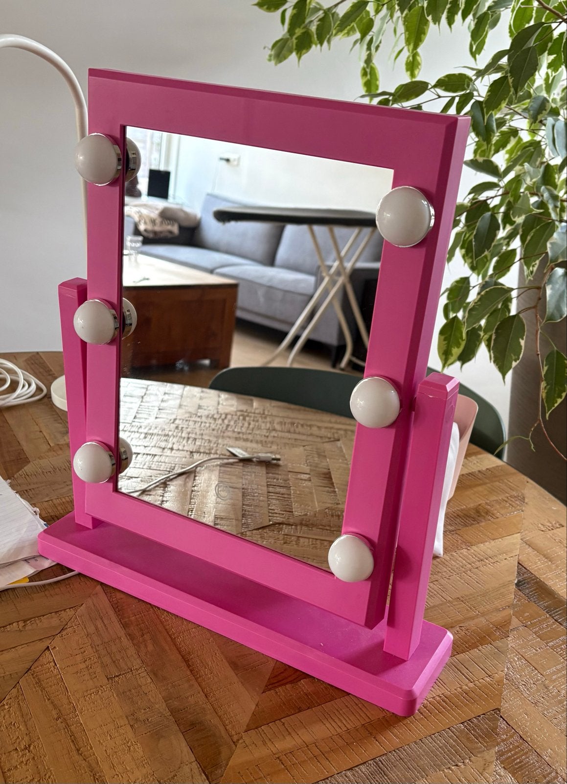Roze make-up spiegel met verlichting, Ophalen of Verzenden, Rechthoekig, Minder dan 50 cm, Minder dan 100 cm