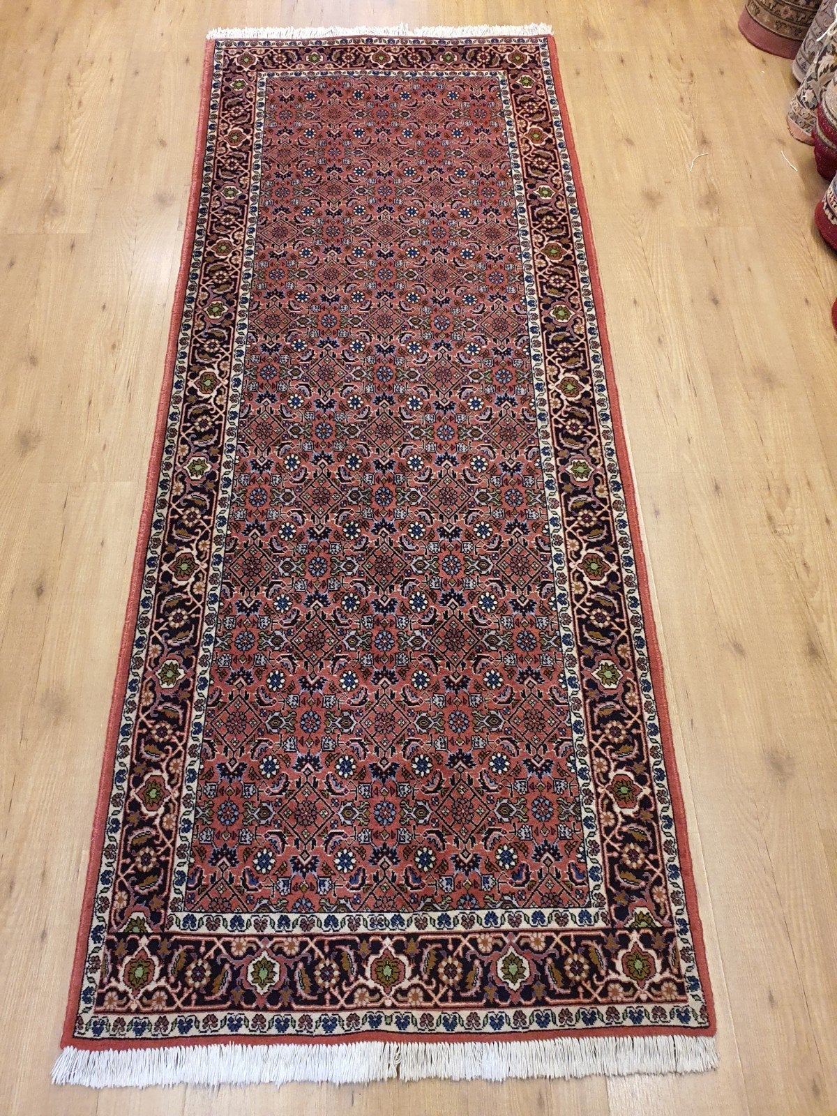 Vintage handgeknoopt perzisch tapijt loper bidjar 247x93, Huis en Inrichting, Stoffering | Tapijten en Kleden, Info@SlatsAntiek.nl