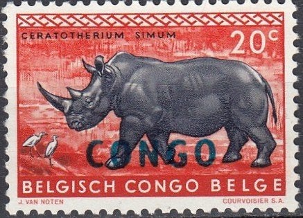Congo - 1960 - Opdruk Congo - Witte Neushoorn - P, Verzenden, Postfris, Dier of Natuur